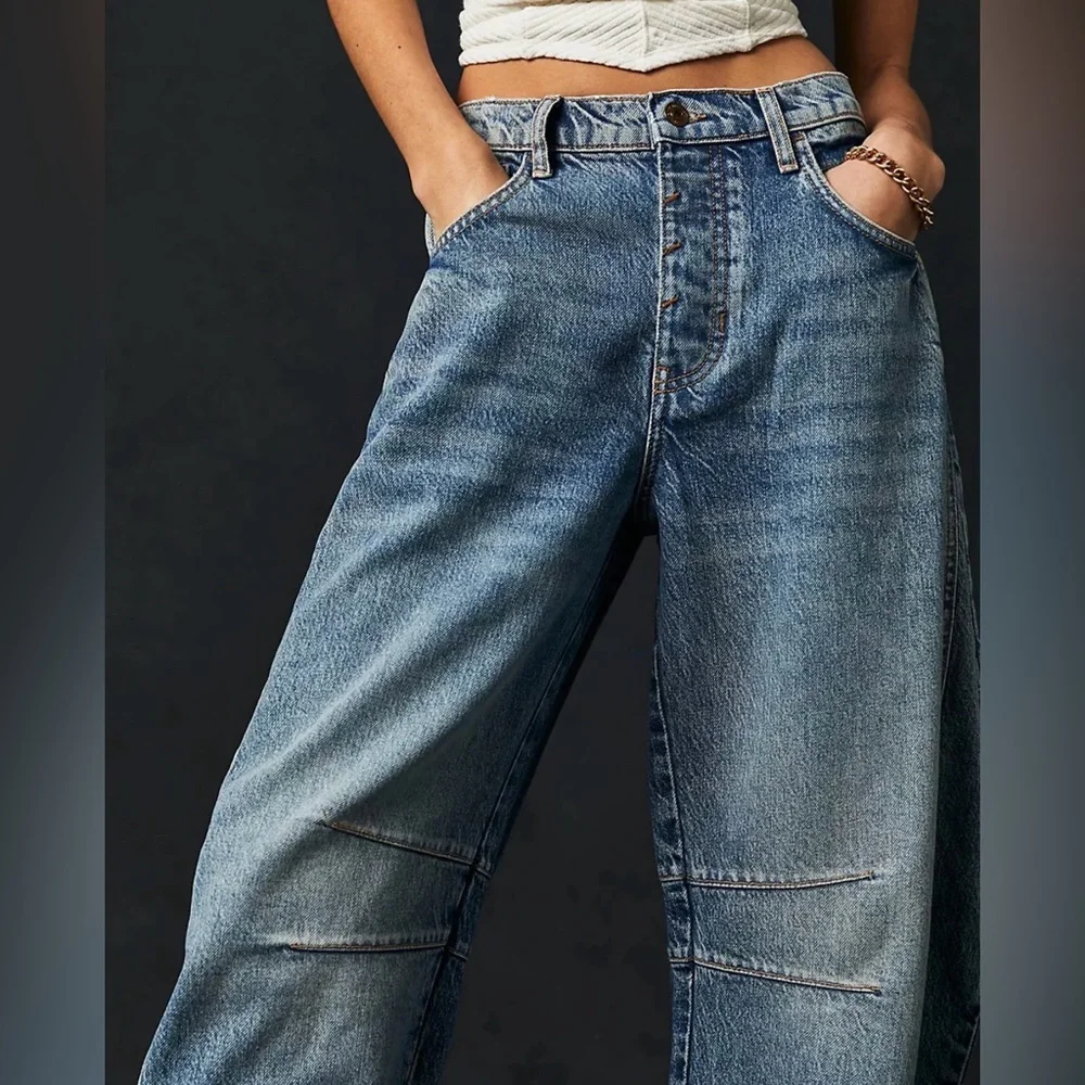 Free People We The Free Good Luck Mid-Rise Barrel Jeans 🦋 Size 24 🦋 Like New - Picture 4 of 7